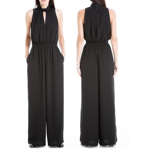 New MAX STUDIO Black Mock Neck Halter
Keyhole Stretch Crepe Jumpsuit Womens Sz M - Picture 1 of 16